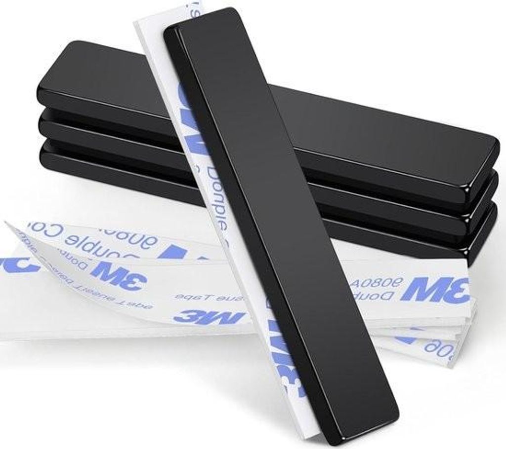 Starke, schwarze, selbstklebende Neodym-Magnete – 4 Stück – 50 x 10 x 3 mm