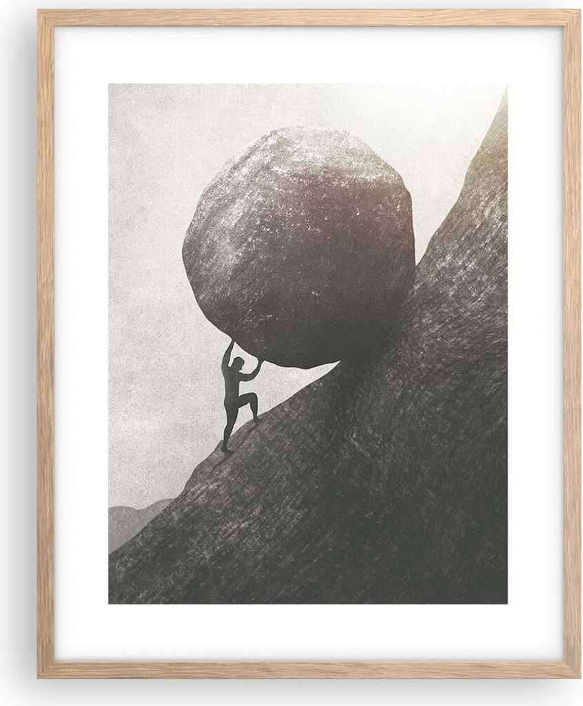 Gerahmtes Poster - Rahmen in heller Eiche - Sisyphus Arbeit Stein - 40x50 cm - Wand Bild - Wanddeko - Wandbilder - Kunstposter - Wandposter - Bilde...