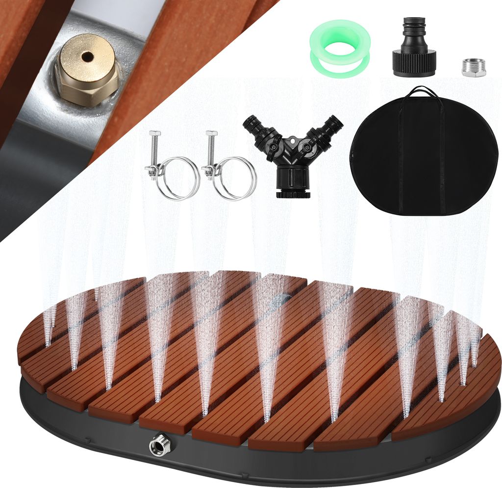 Bettizia Mobile Gartendusche, Bodendusche mit 4m Wasserstrahlhöhe, Außendusche für den Garten, Boden-Gartendusche mit Holz-Optik für Pool Wasse...