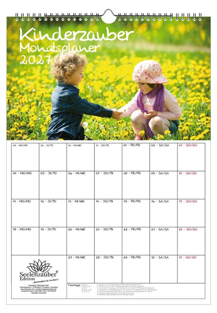 Kinderzauber Planer DIN A3 Kalender für 2027 Kinder - Seelenzauber