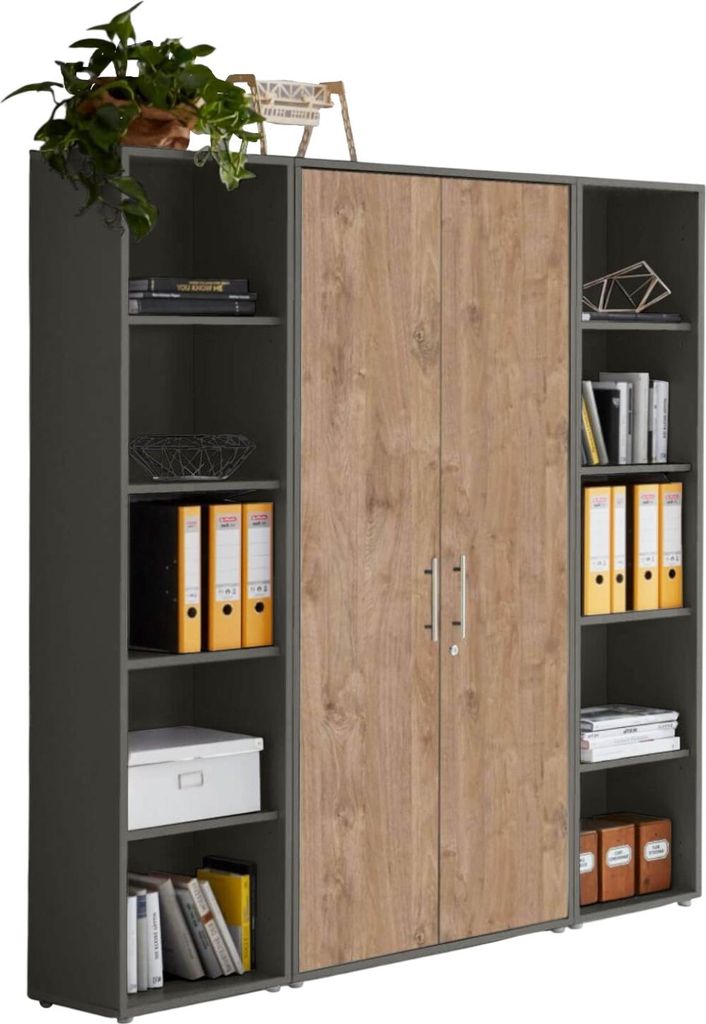 Aktenschrank TABOR 3 in anthrazit / Gold Harbor Oak, Schrankwand, Büroschrank, abschließbar, Metallgriffe