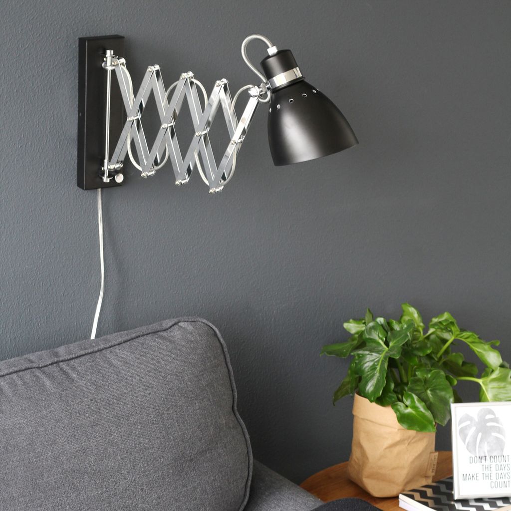 Steinhauer - wandleuchte - Spring - schwarz - metall - scherenlampe - E27 - 6290ZW