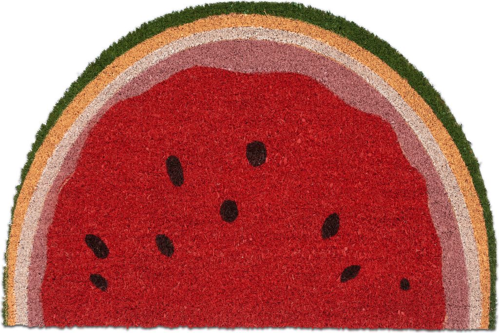 Relaxdays Fußmatte Kokos, halbrund, Wassermelone, H x B: 60 x 40 cm, Abtreter innen & außen, rutschfeste Türmatte, bunt