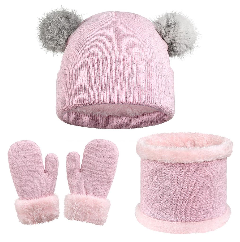 Winterset für Kinder: Mütze, Handschuhe, Schal, dick gefütterte Strickmütze mit Bommel, Fäustlinge, Halswärmer und Gamasche für Mädchen und...