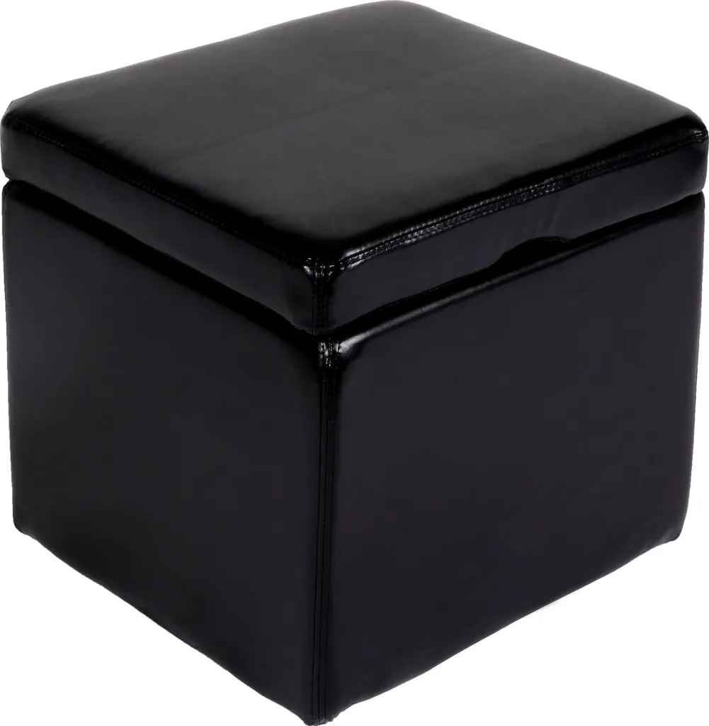 Sgabello Cubo per sedili Sgabello per sedili Contenitore Onex, con coperchio, pelle + Pelle finta, 45x44x44cm ~ nero