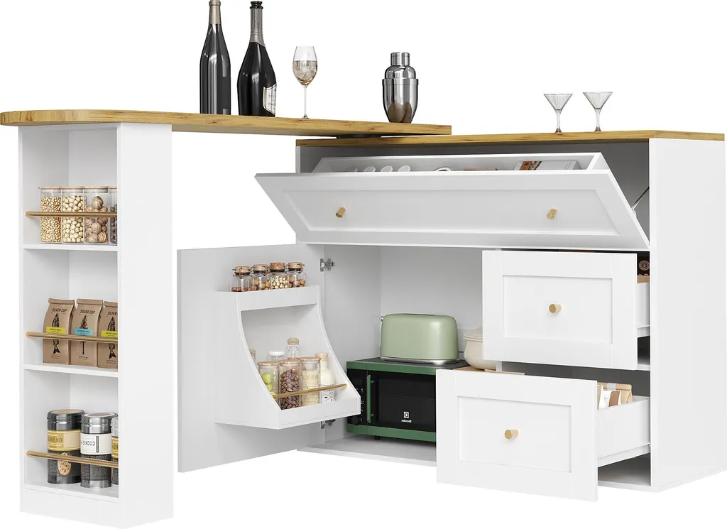 Table de bar extensible 138-204 cm en MDF et métal blanc et noir - 10