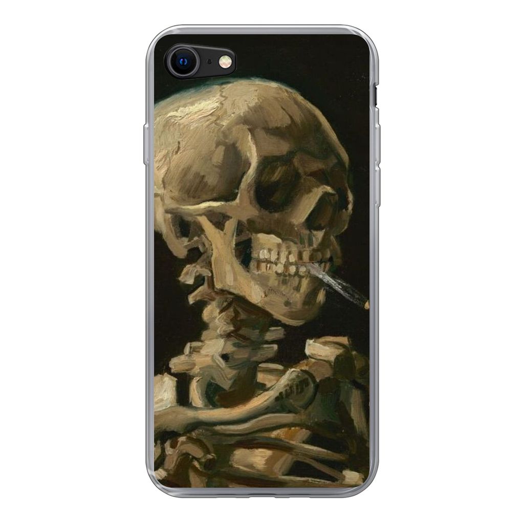 MuchoWow Handyhülle Schutzhülle Hülle für iPhone 8 Skelettkopf mit brennender Zigarette - Vincent van Gogh Silikon Softcase Handy Hülle - Sc...