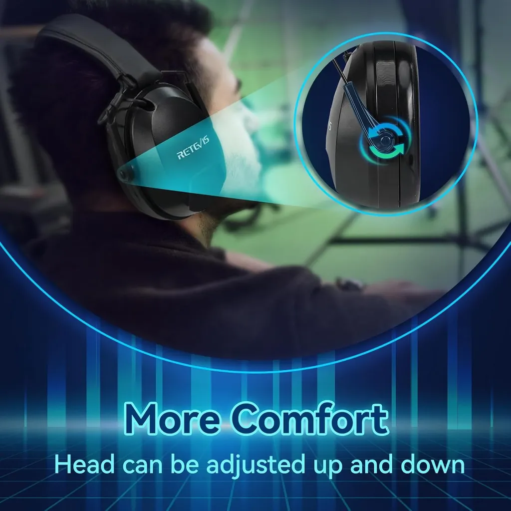 Casque Antibruit Talkie Walkie avec Micro Perche et Volume Réglable