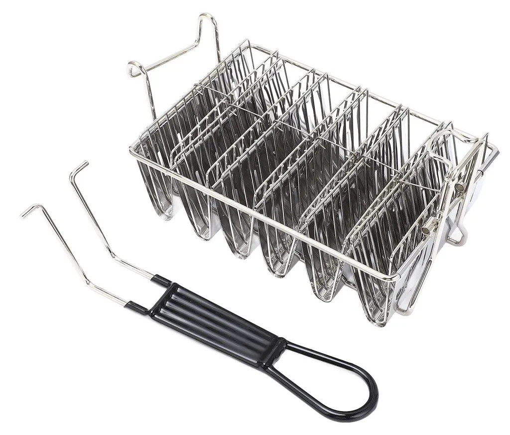 Panier à friture pour 6 tortillas en V, inox avec poignée amovible