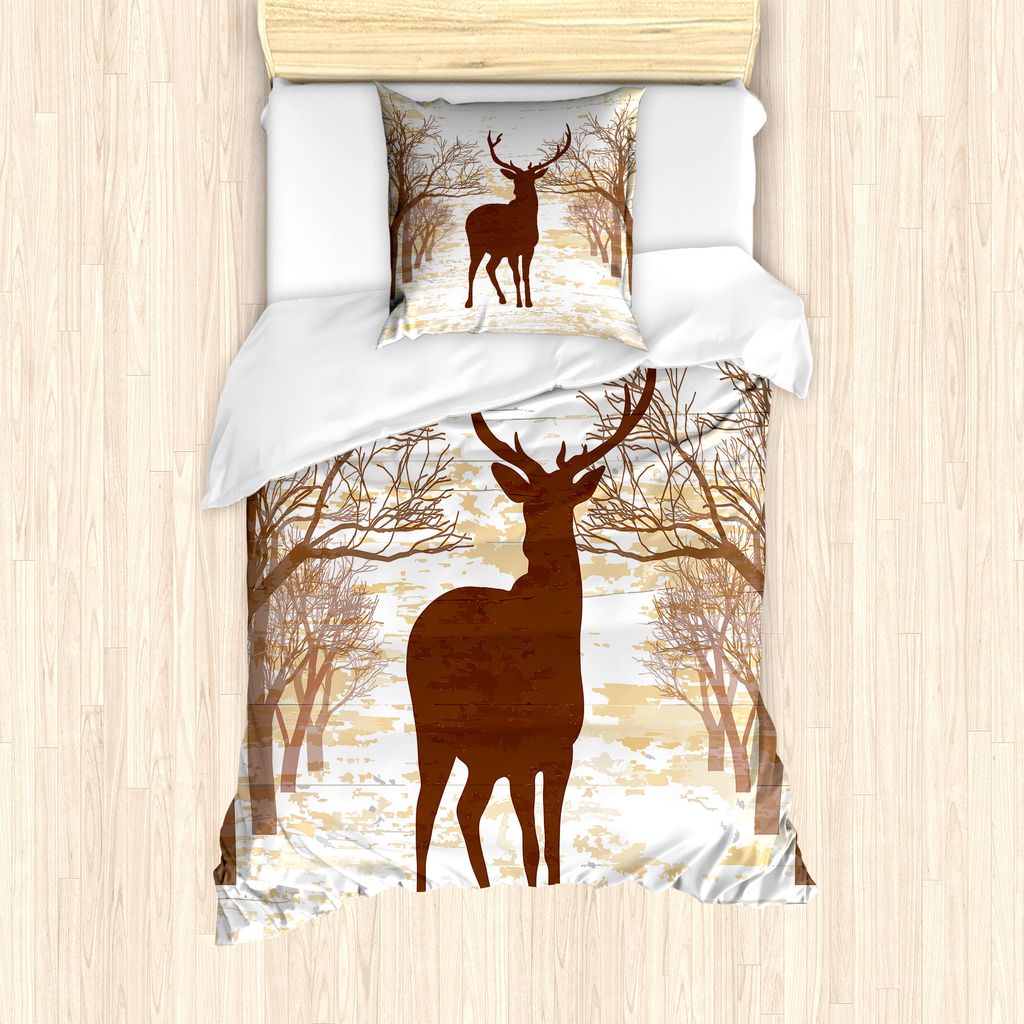 ABAKUHAUS Wild jagen Bettbezug Set für Einzelbetten, Rustikal-Silhouette-Kunst, Milbensicher Allergiker geeignet mit Kissenbezug, 135 cm x 200 cm ...