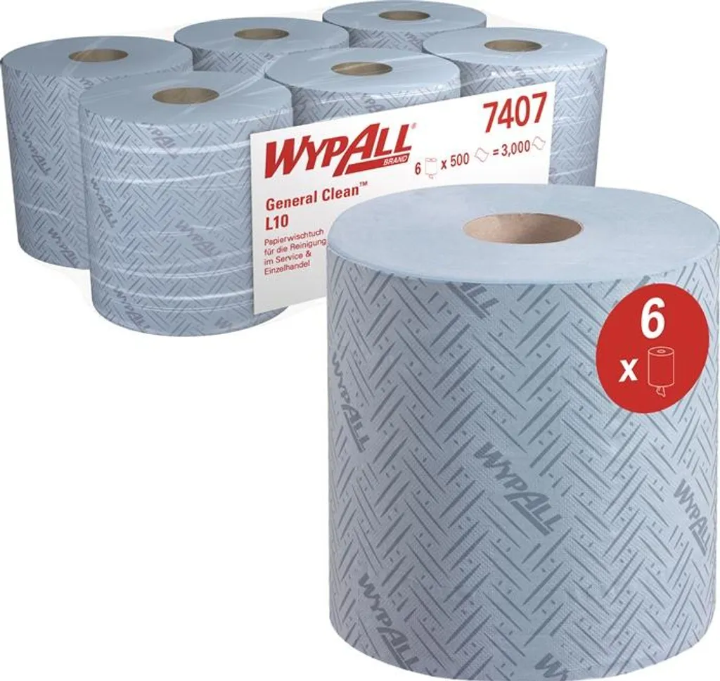 WypAll L10 7407 Blu - Rotoli di Carta per Pulizia 6x500 Fogli - Kimberly-Clark