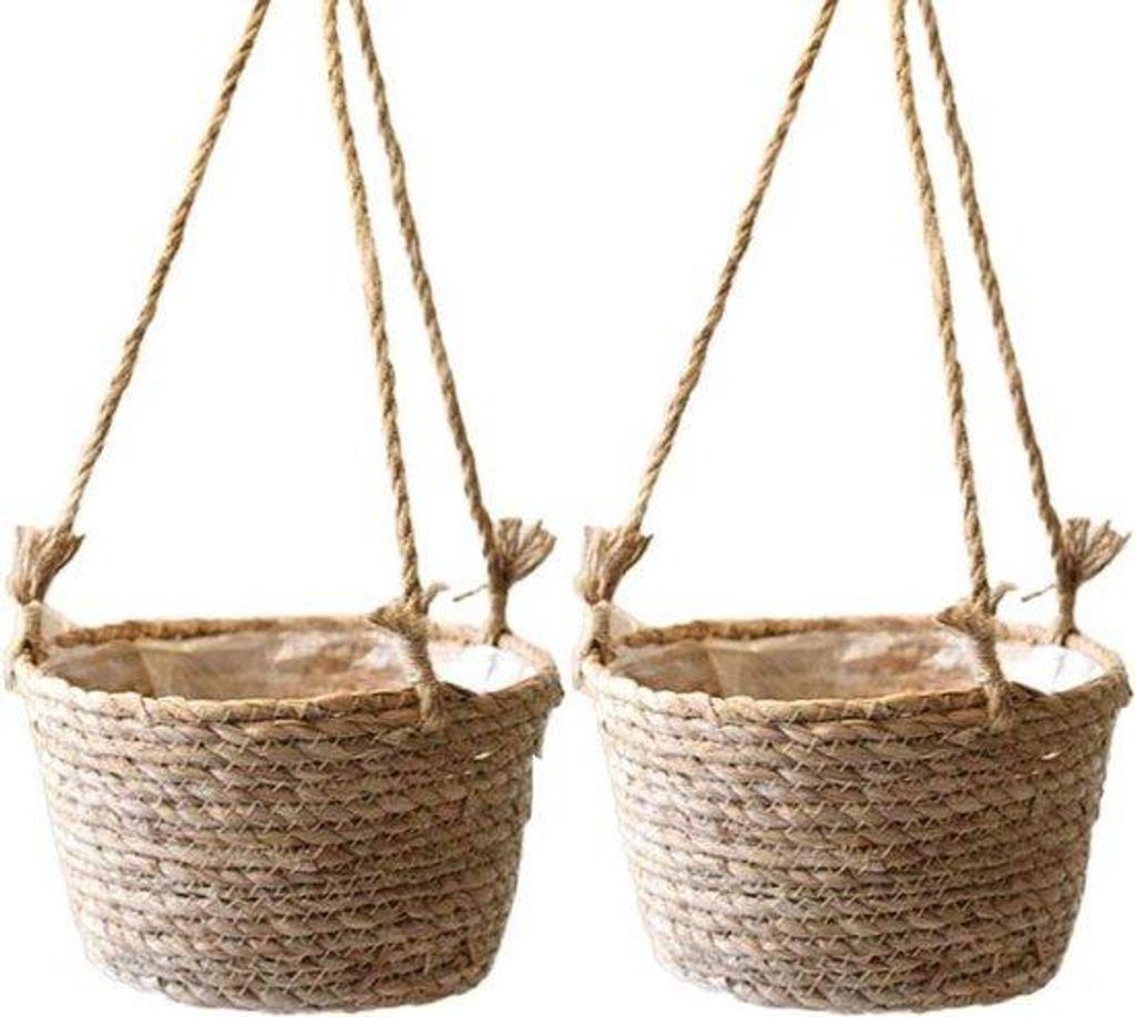Hängende Pflanzentöpfe - Jute-Tücher - Pflanzenteller - Blumenkörbe - 2 Stück