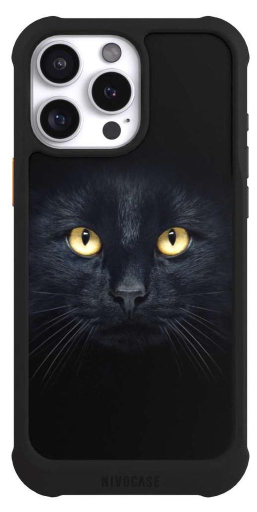NIVOCASE Hülle für Apple iPhone 16 Pro Max Stoßfeste Handyhülle NIVOmax Case Schwarz Auge Katze schwarz