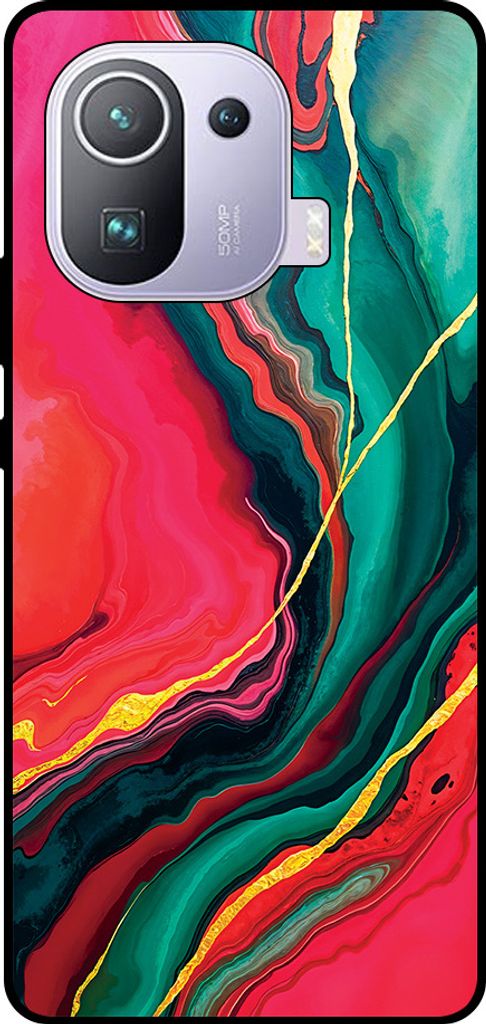 Smartphonica Handytasche passend für Xiaomi Mi 11 Pro mit rot grünem Marmor Print - TPU Backcover Case rot grün Marmor Design