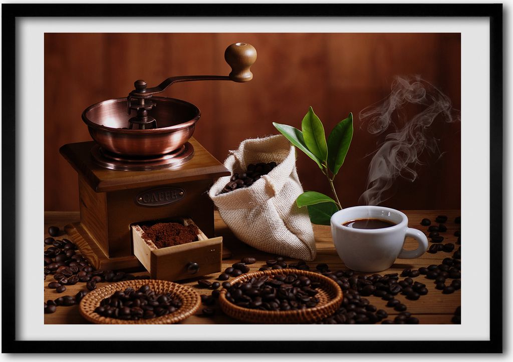 Bild - Bilder - Bilderrahmen - 70 cm x 50 cm - MDF-Rahmen, Wandkunst Eine Tasse Espresso