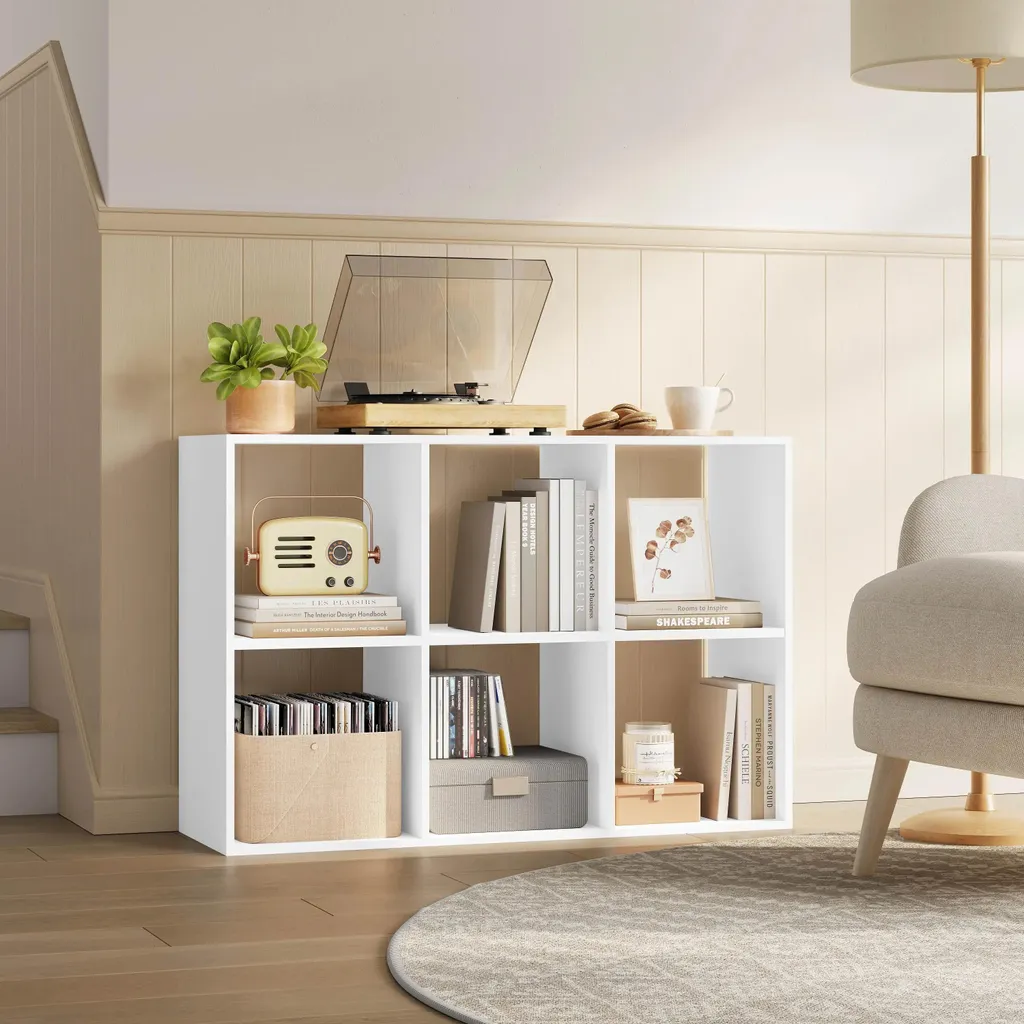 Bibliothèque compacte 6 cases pour optimiser le rangement des petits espaces