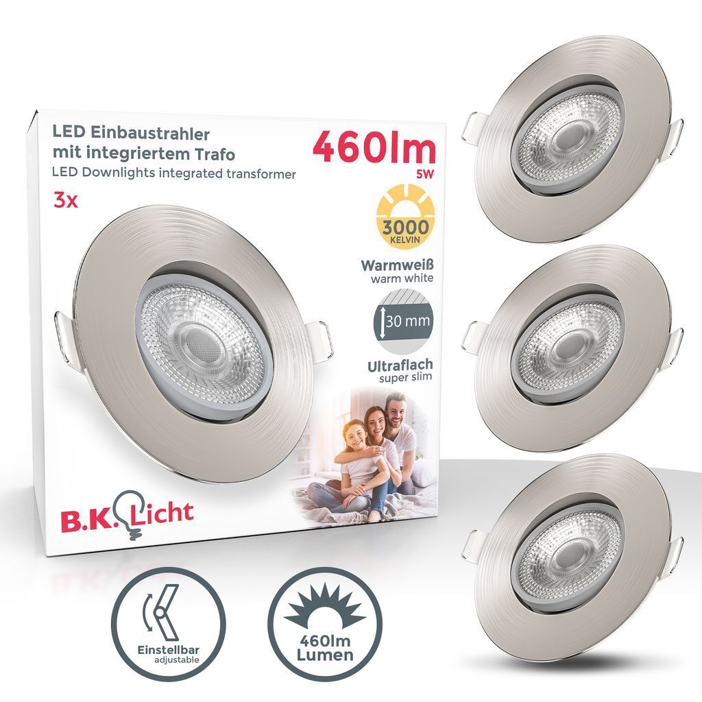A product collage showing several LED downlights, with packaging details and product specifications.
