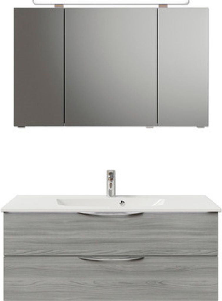 Badmöbelset 3-teilig Pelipal Sunline 300 BxHxT 117 x 200 x 48 cm Frontfarbe grau mit Waschtisch Mineralmarmor Griff chro