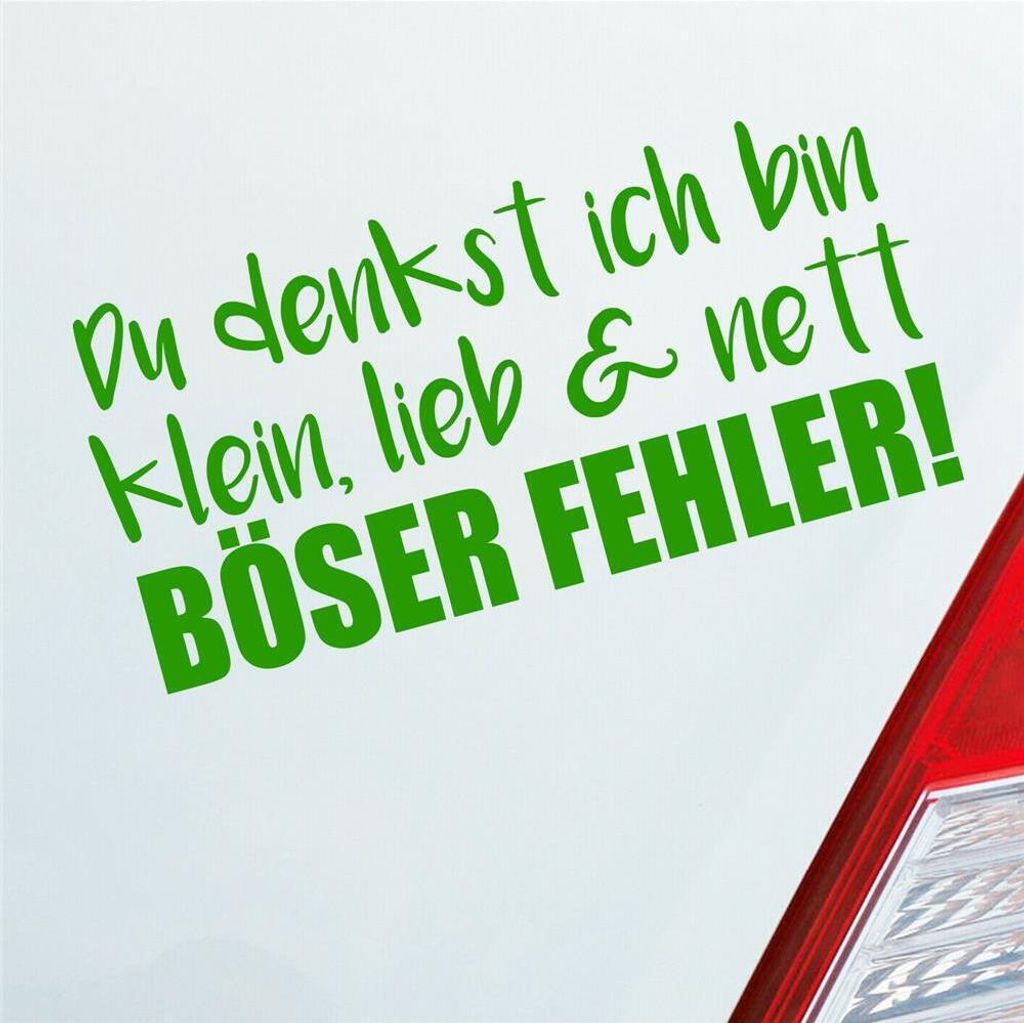 Auto Aufkleber Du denkst ich bin klein, lieb & nett Böser Fehler! 19,5x9,5 cm Hellgrün Sticker Heckscheibenaufkleber