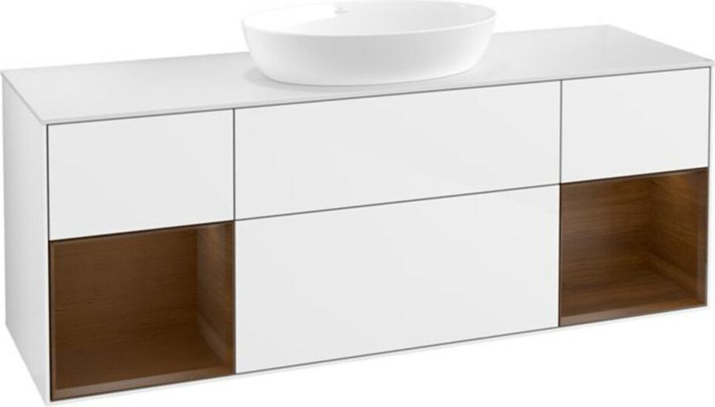 V&B Waschtischunterschrank Wandbeleuchtung Finion 160cm, Pl w m, Reg wal ven, glo wh. Lac