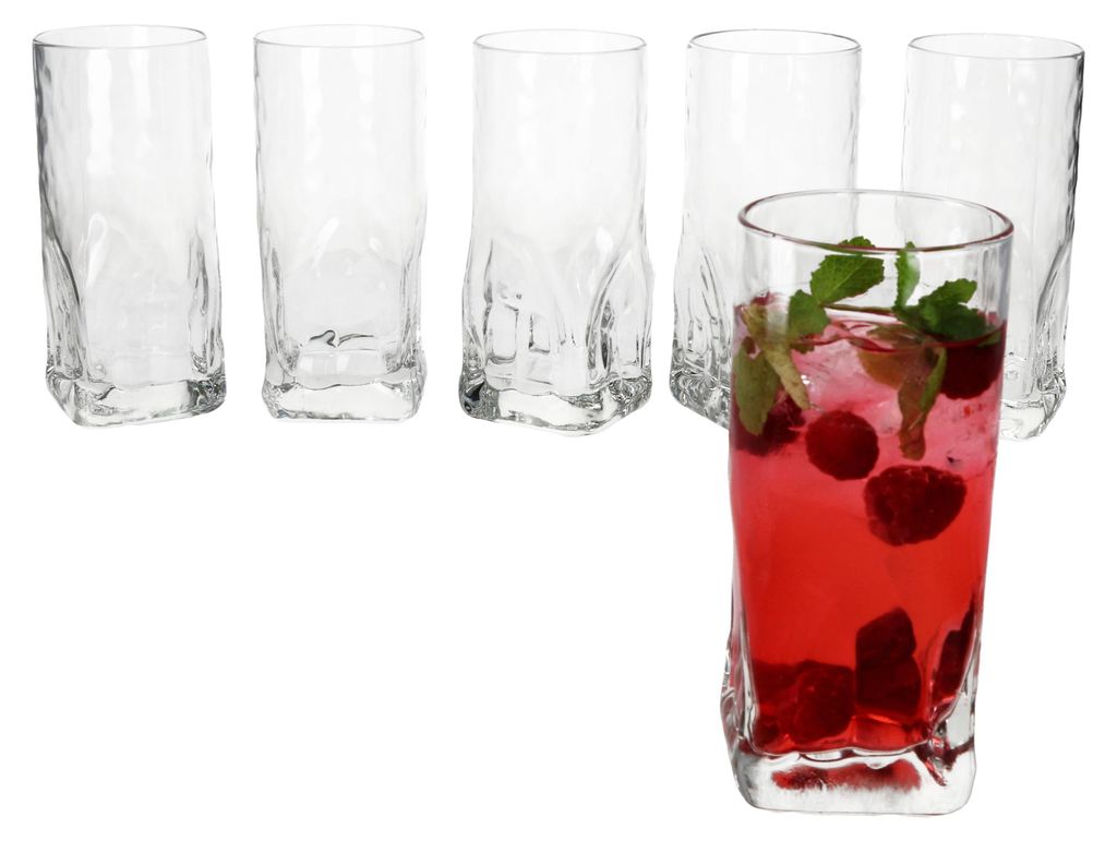 6x Frosty Longdrinkgläser 400ml Trink-Glas Cocktail Wasser dicker Boden Relief