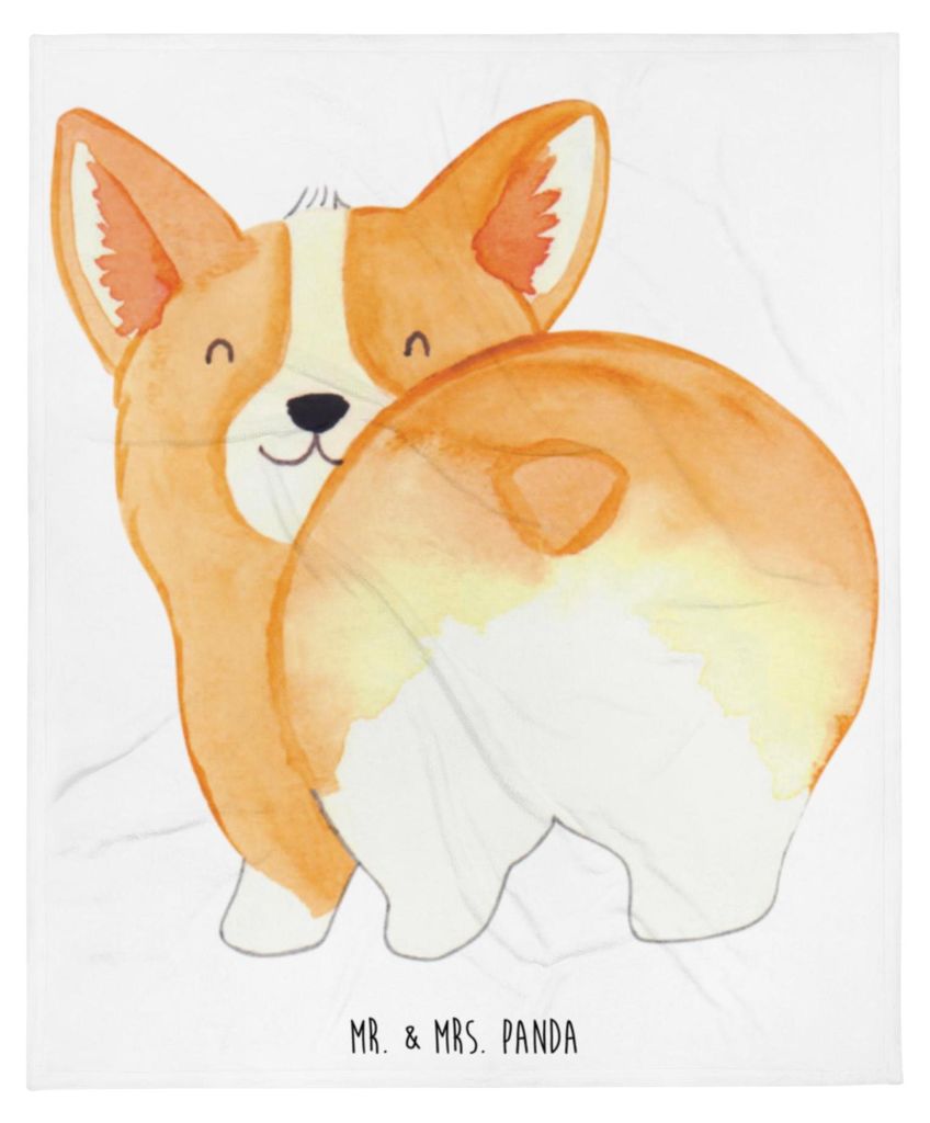 Mr. & Mrs. Panda Wohndecke Corgi Po - Weiß - Geschenk, Hund, Spruch, Sofadecke, Winterdecke, Schlafdecke, Sprüche, Kuscheldecke, Corgie, Motivati...