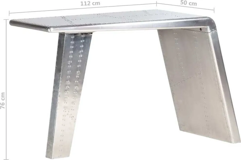 Bureau aviateur industriel en métal argenté table de travail design - 6