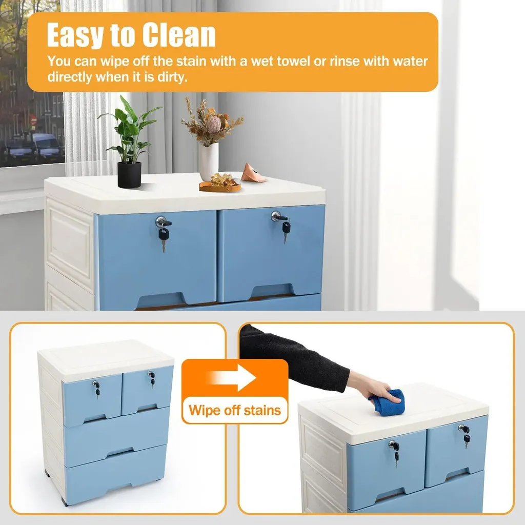 Commode de rangement bleue en PP à 6 tiroirs, charge max de 40 kg - 6