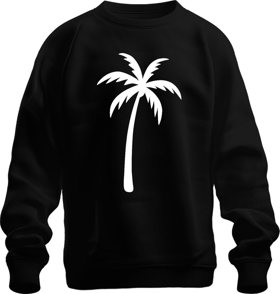 Palmen Silhouette Strand Urlaub tropisch Insel Meer Sommer Retro Uni Sweatshirt Pullover, Schwarz, 3XL
