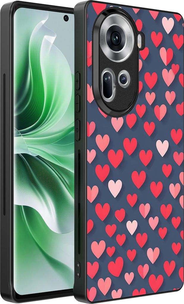 Smartphonica Handyhülle passend für Oppo Reno 11 mit rosa und Rote Herzen Impressum - TPU Backcover Fall mit rosa und roten Herzen Design