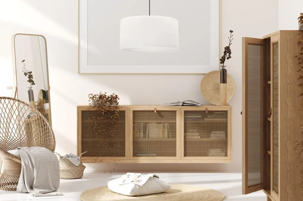 Suspension design plat 35 cm en jute bicolore noir et blanc culot E27
