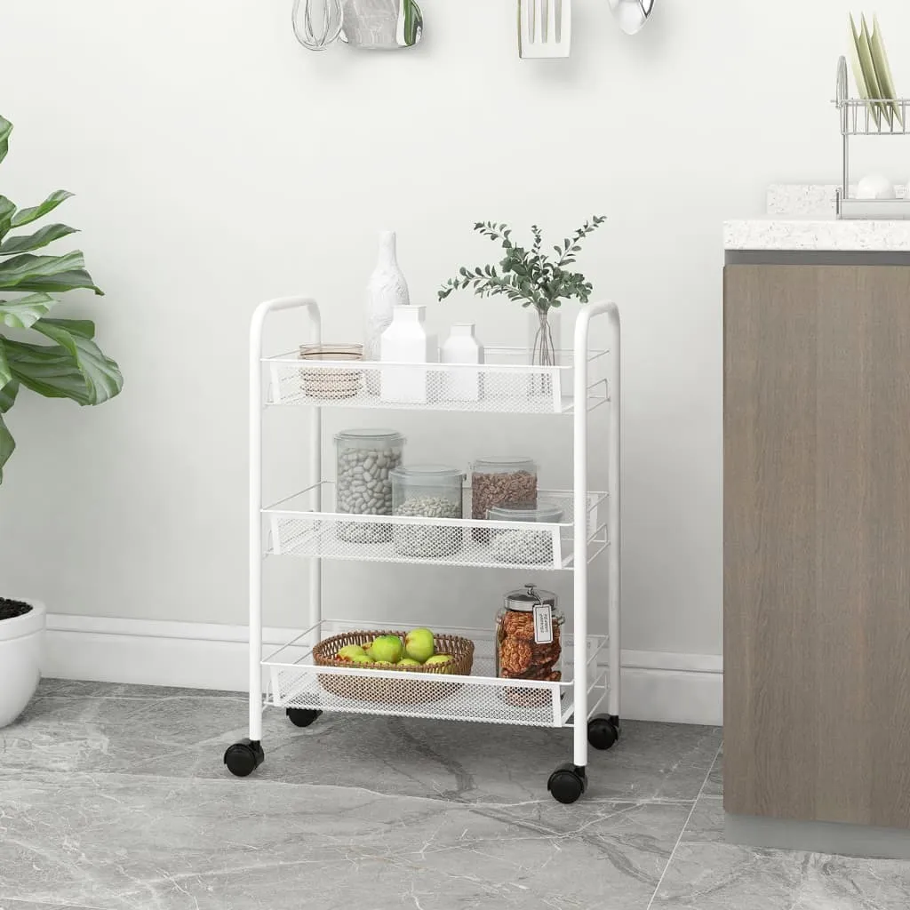 Carrello Cucina 3 Ripiani Bianco 46x26x64 cm Ferro | The Living Store