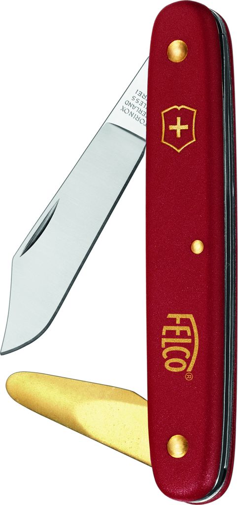 FELCO Okuliermesser mit Massivmessing-Rindenheber und Nylongriff, Rot, robust
