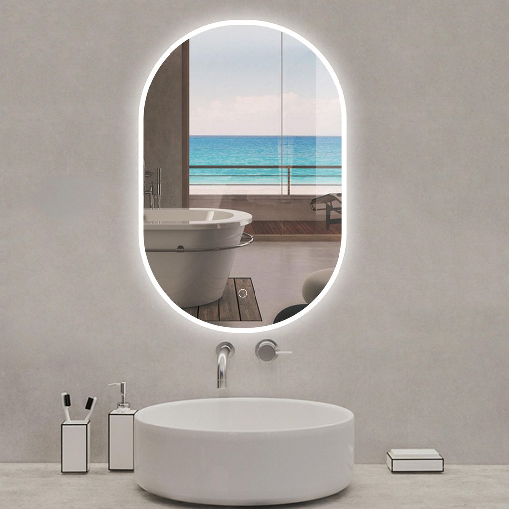 Miroir LED ovale 50x80cm, tricolore + anti-buée + dimmable Image du produit 