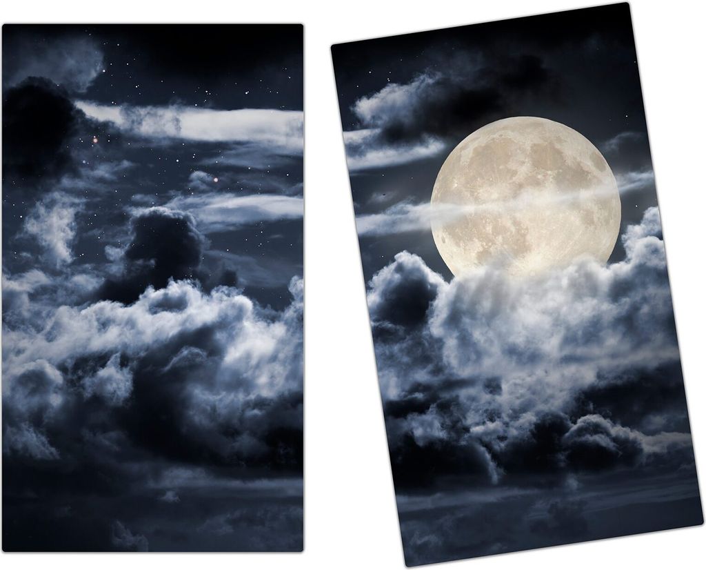 Spritzschutz Herdabdeckplatte Schneidebrett aus Glas Heller Vollmond 2-Teilig (60x52cm)