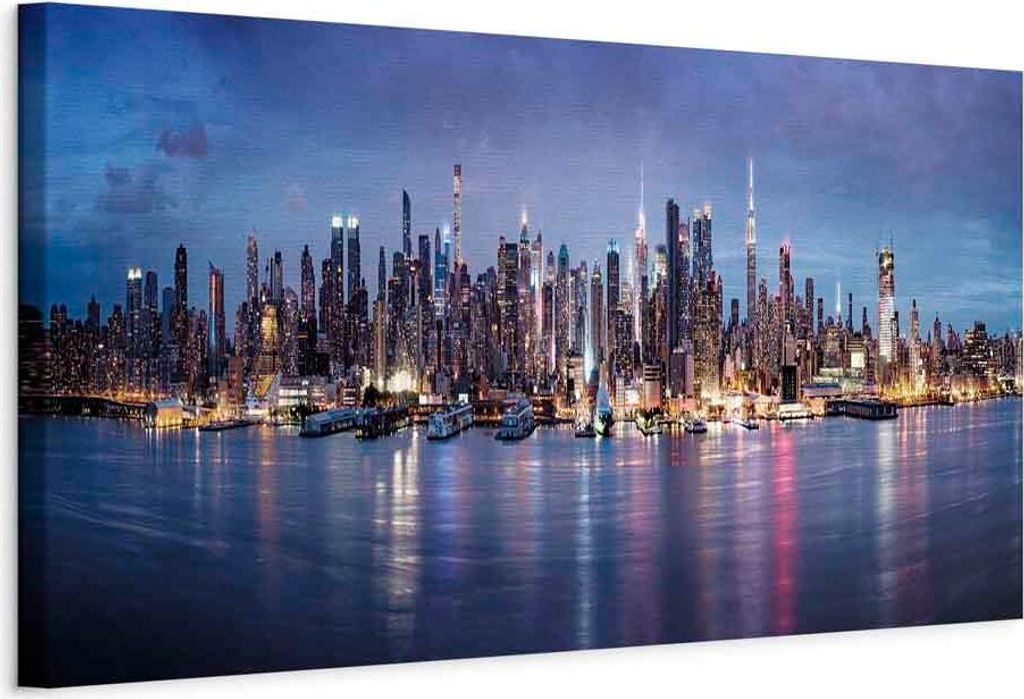 Italienischer Leinwand Leinwandbild - New York Nights 120x40 cm Städte d-B-0179-b-a