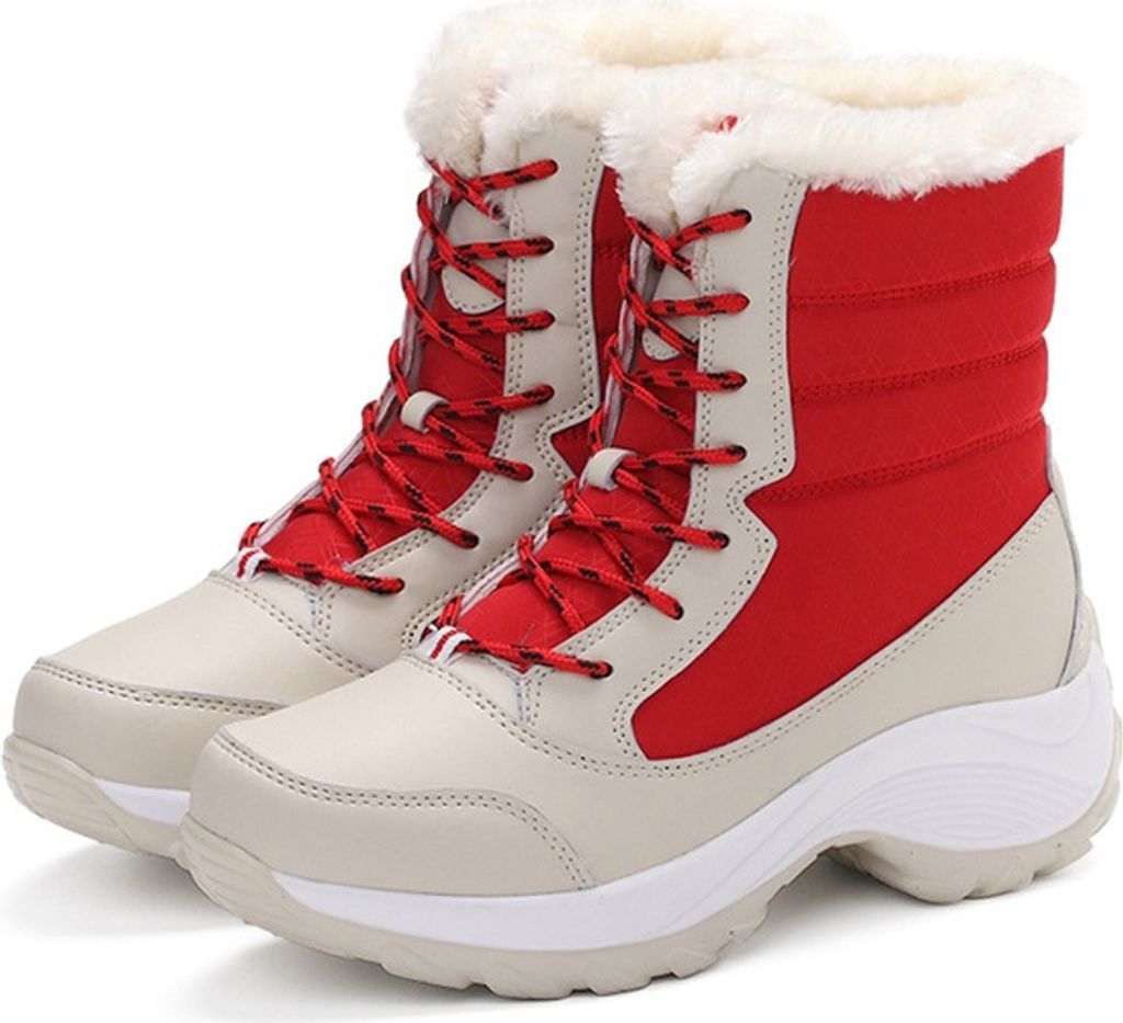 Schneestiefel Damen Plateaustiefel Rutschfeste Frauen Winterschuhe Pelz Warme Stiefeletten für Frauen Keile Wasserdicht Oberschenkel Hohe Stiefel,...