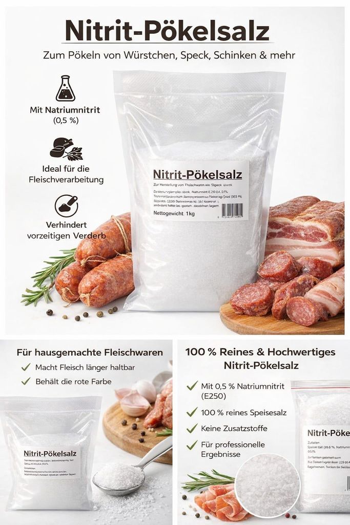 Nitrit-Pökelsalz 0,4-0,5 % Natriumnitrit 1kg Beutel Produktbild 