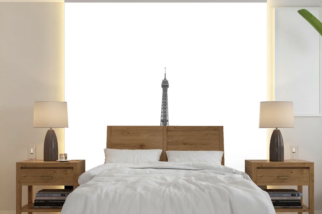 MuchoWow Fototapete für Wohnzimmer oder Schlafzimmer Wandtapete Vinyl Motivtapete Der Eiffelturm in der Ferne - 280x280 cm - Hintergrundbild