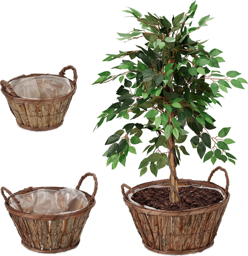 relaxdays Rundes Blumentopf 3er Set aus Holz