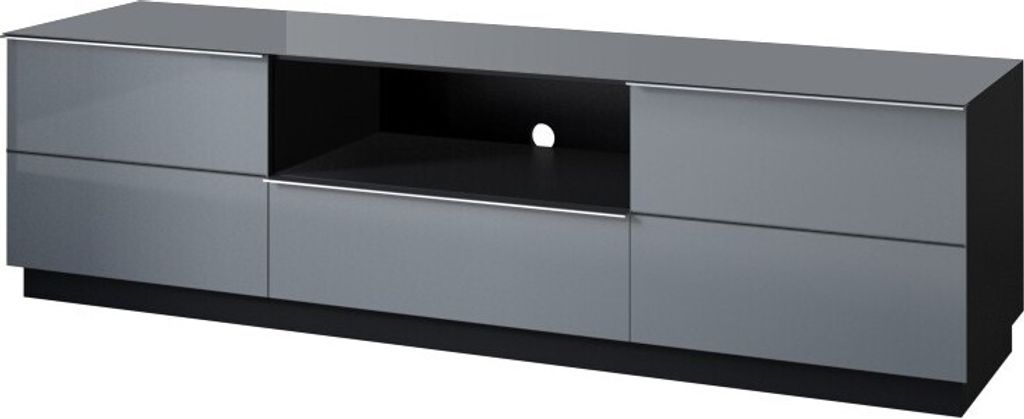 Furniture24 Fernsehschrank Helio 40 Tv-Schrank 180X50X48 Cm Lowboard 2 Klappen 1 Schublade Schwarz/Graues Glass