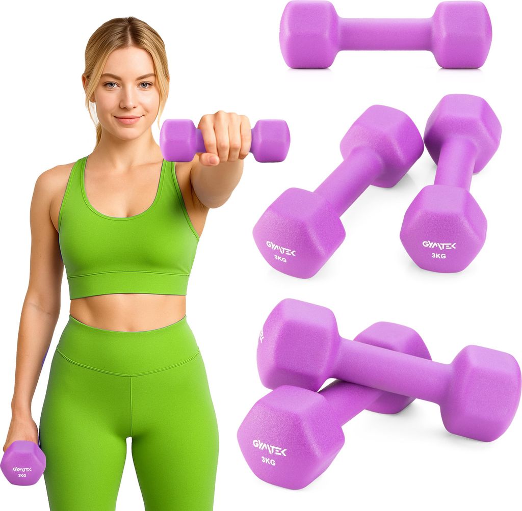 Gymtek Kurzhantel Set - 2x 3kg Neopren Hanteln - Hantel Set für Krafttraining, Fitness, Workout - Gymnastikhanteln, Hanteln für Home Gym