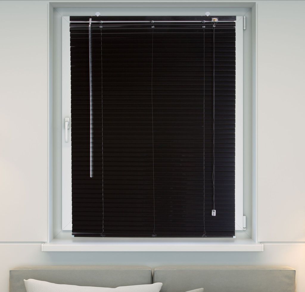 Victoria M. Aluminium Jalousie, 55 x 130 cm, schwarz glänzend moderne Lamellenjalousie, stufenlos verstellbar, pflegeleicht