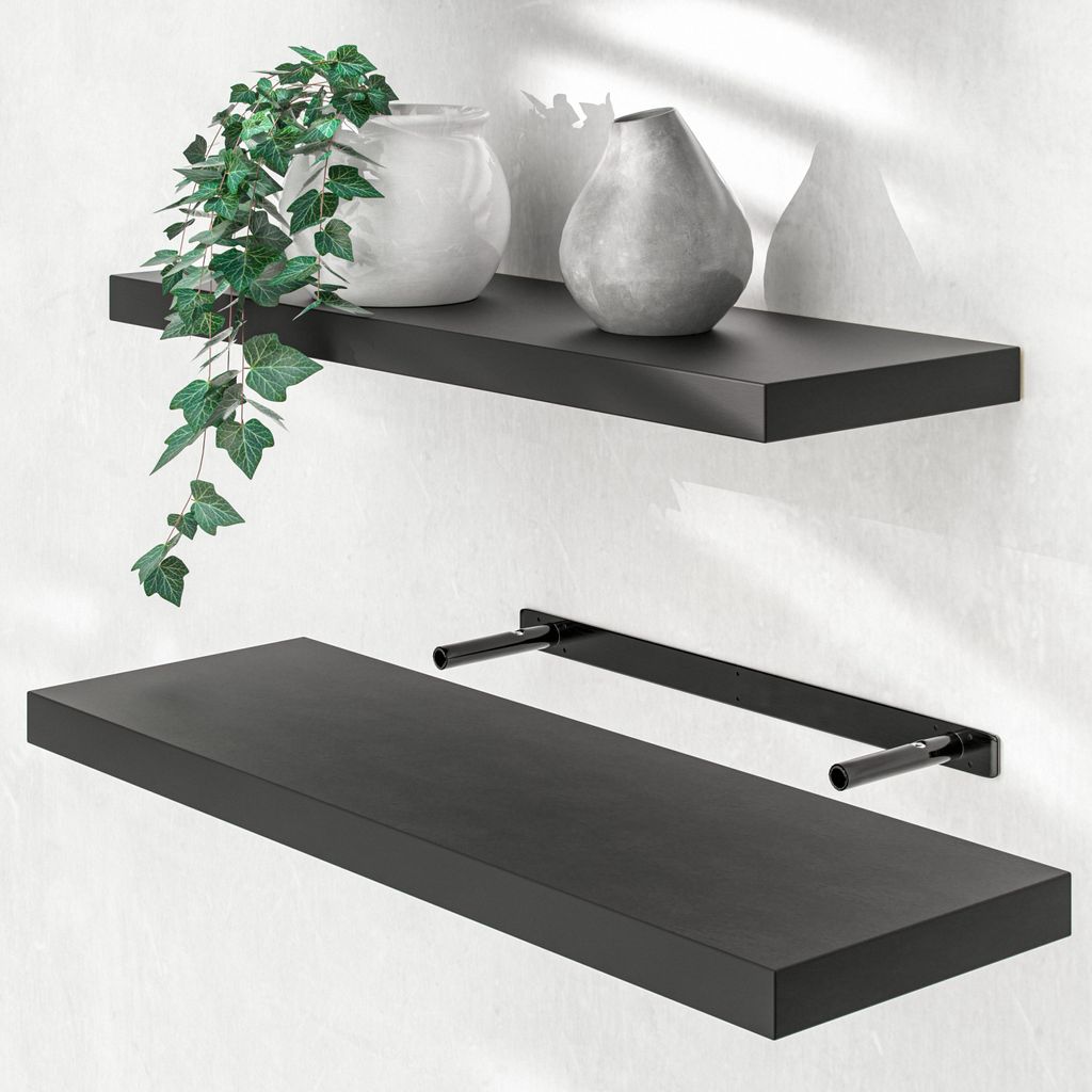 CASARIA® Étagère murale flottante noire 70 cm MDF robuste Image du produit 