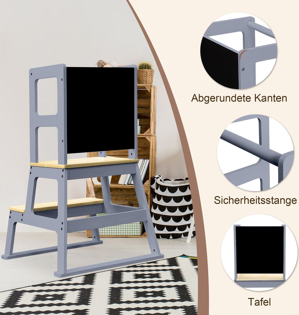 Baby Vivo Lernturm aus Holz - Mit Tafel in Grau Produktbild 3