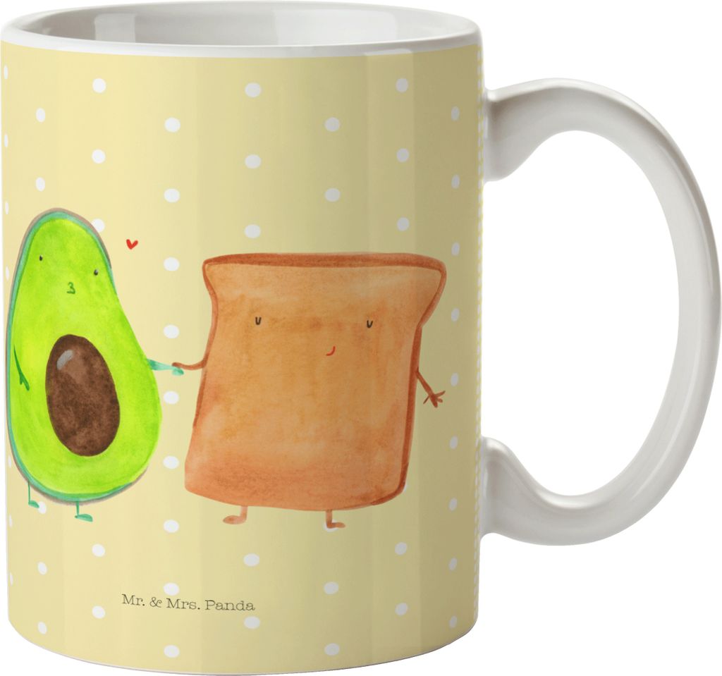 Mr. & Mrs. Panda Plastikbecher Avocado Toast - Gelb Pastell - Geschenk, Toastbrot, Liebe, Pott, Haferl, Mehrwegbecher, Camping Tasse, Trinklernbech...