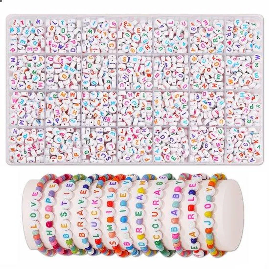 Kit de perles lettres pour bracelets avec fil élastique de bijoux
