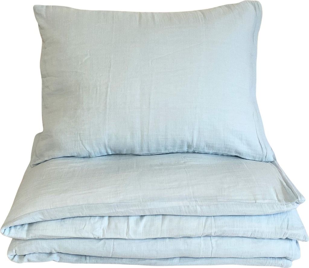 Musselin Kinderbettwäsche Blau 100x135, 45x60 cm