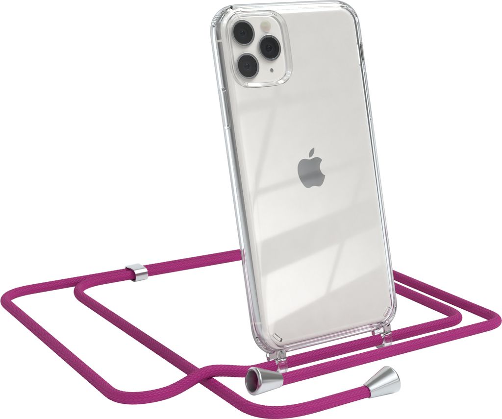 EAZY CASE Handykette kompatibel mit Apple iPhone 11 Pro Max, Handyhülle mit Umhängeband, Handykordel, Schutzhülle Clear, Band in Rosa
