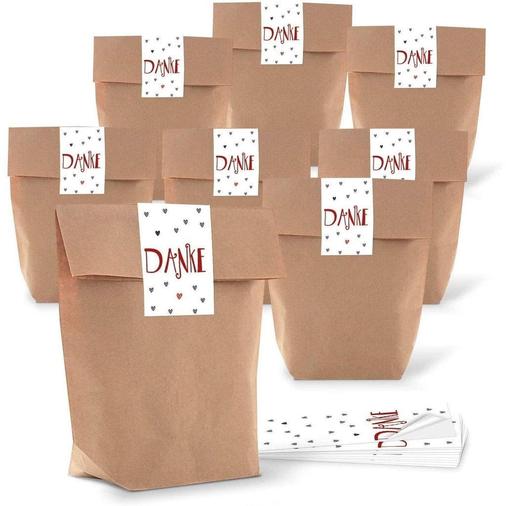Logbuch-Verlag 10 kleine Gastgeschenk Verpackung Geschenktüte Tüte Papiertüte Danke grau Geschenk verpacken braun weiß rot give-Away Herz Gesch...